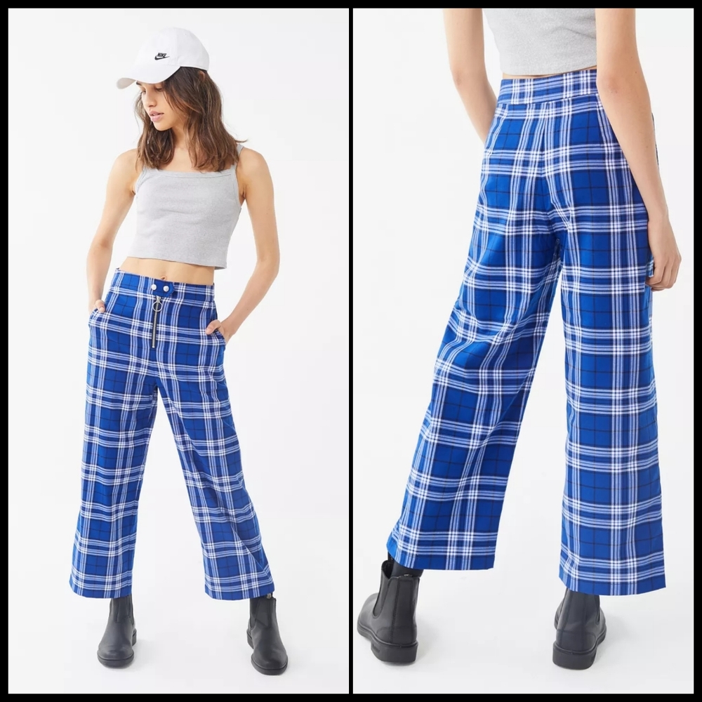 EUC UO Daisy Plaid Zip- Front Wide Leg Pants